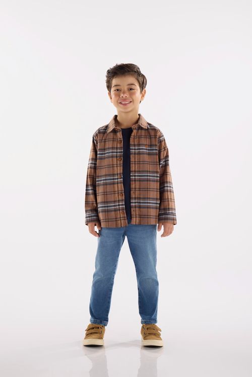 Camisa Infantil em Flanela Xadrez (Marrom) Up Baby