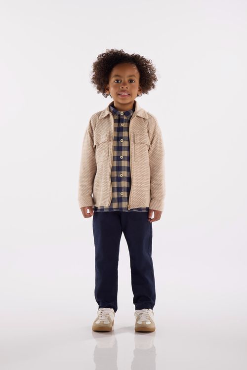 Jaqueta Infantil em Malha Jacquard Xadrez (Marrom) Up Baby