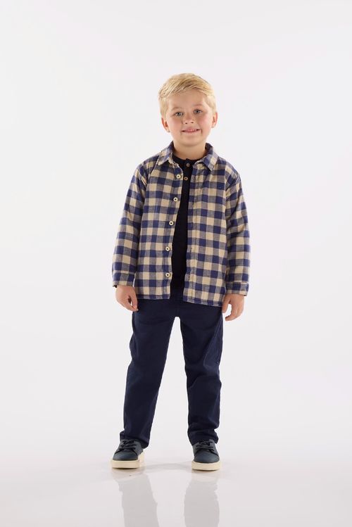 Camisa Infantil em Flanela Xadrez com Forro (Azul) Up Baby