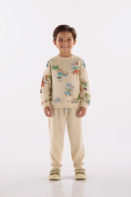 Conjunto Blusão e Calça em Moletom Infantil (Off White) Up Baby