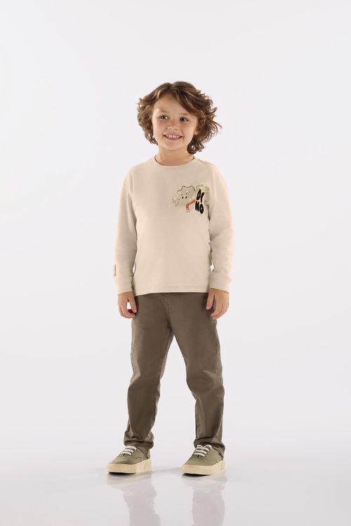 Camiseta Manga Longa Infantil em Meia Malha (Off White) Up Baby