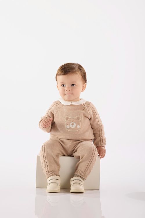 Conjunto de Ursinho Unissex em Tricot para Bebê (Off White) Up Baby