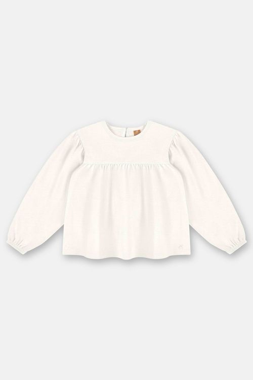 Blusa Infantil Feminina em Meia Malha com Franzido (Off White) Up Baby