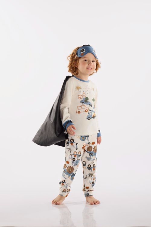 Pijama Infantil Masculino com 3 Peças em Suedine (Off White) Up Baby