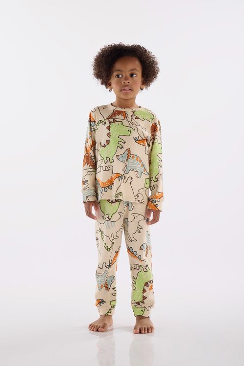 Pijama Longo Infantil Unissex em Suedine (Off White) Up Baby