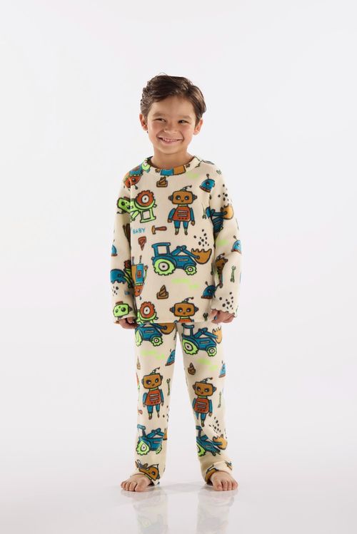 Pijama Infantil Unissex em Poliéster Térmico (Off White) Up Baby