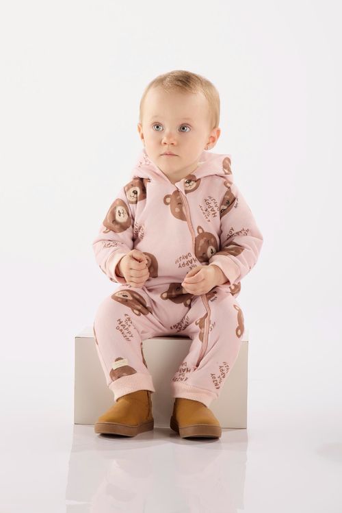 Macacão em Malha Peluciada para Bebê Menina (Rosa) Up Baby