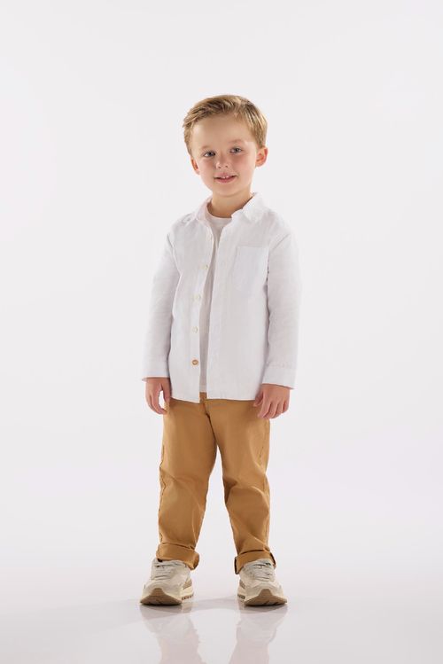 Conjunto Infantil com Camisa e Calça em Sarja (Branco) Up Baby