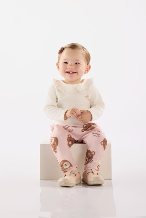 Calça Saruel em Malha Peluciada para Bebê Menina (Rosa) Up Baby