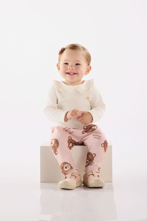 Calça Saruel em Malha Peluciada para Bebê Menina (Rosa) Up Baby