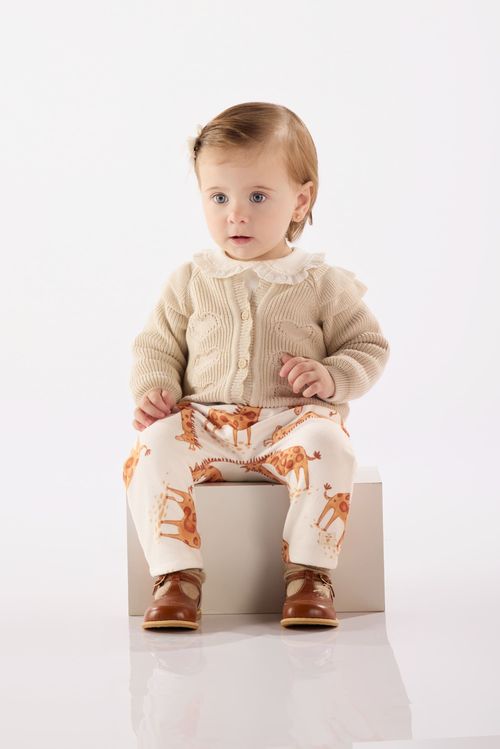 Calça Saruel em Malha Peluciada para Bebê Menina (Off White) Up Baby