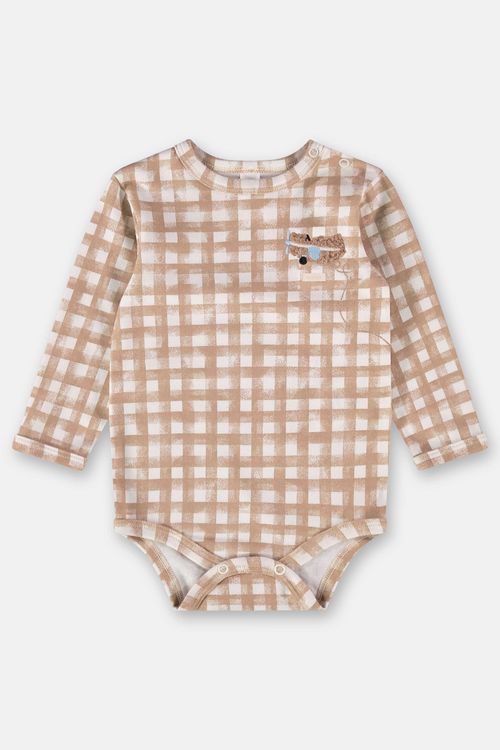 Body Xadrez em Suedine para Bebê Menino (Marrom) Up Baby