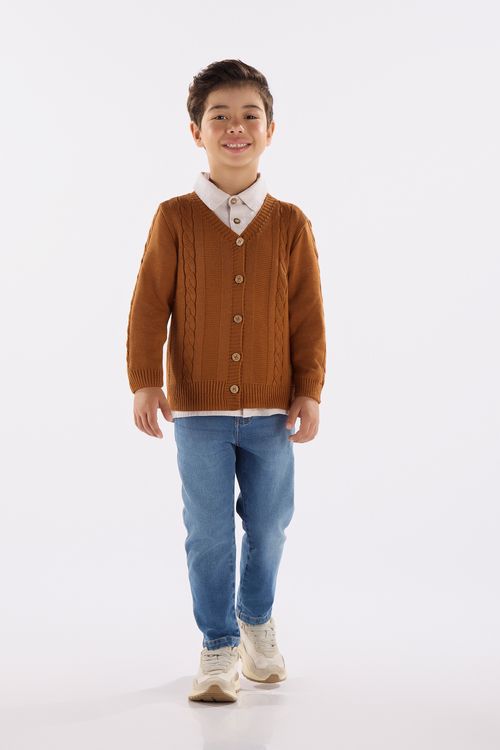 Cardigan em Tricô Infantil Menino (Marrom) Up Baby