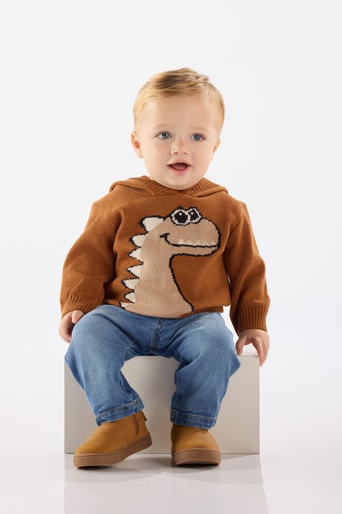 Blusão em Tricô com Capuz para Bebê Menino (Marrom) Up Baby