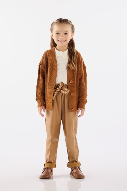 Casaco em Tricô Infantil para Meninas (Marrom) Up Baby