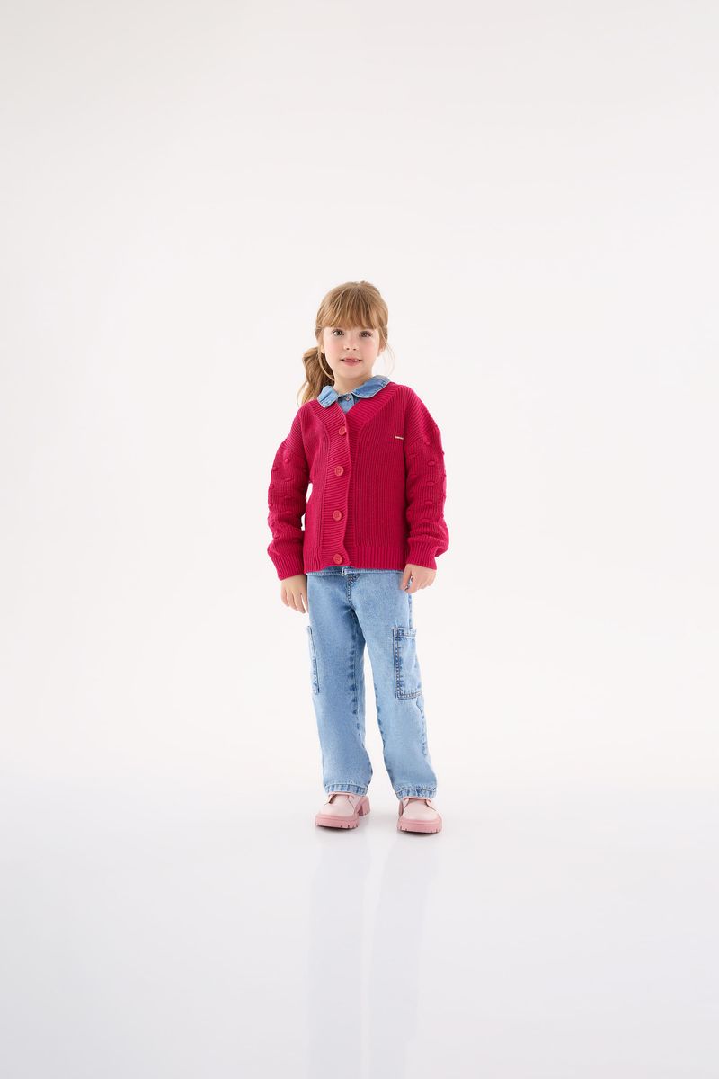 Casaco-em-Trico-Infantil-para-Meninas--Rosa--Up-Baby