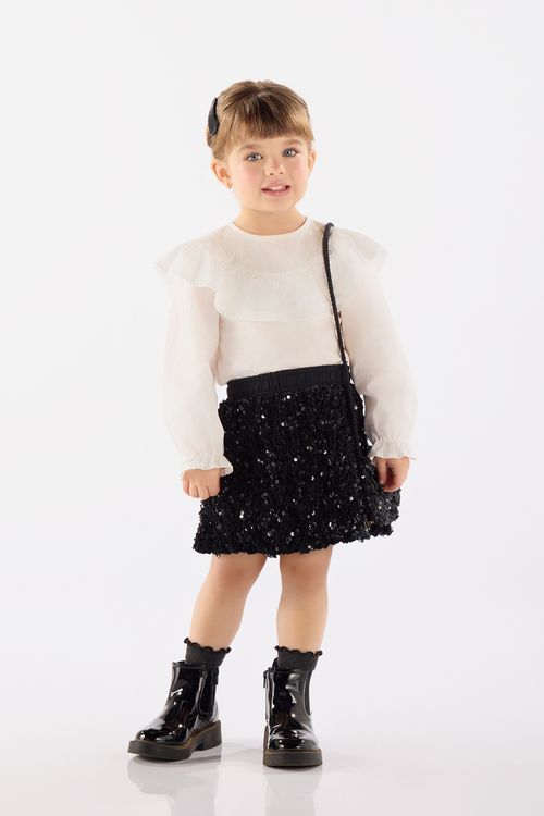Conjunto Infantil com Blusa e Saia com Bolsa (Off White) Up Baby