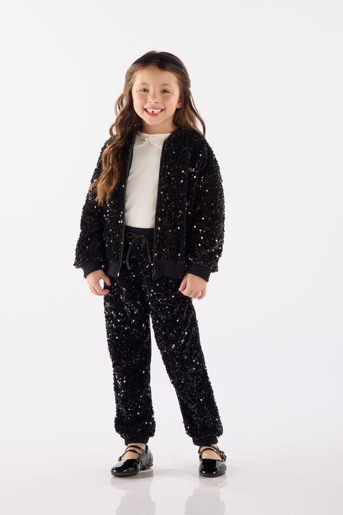 Calça Infantil para Menina em Veludo Paetê (Preto) Up Baby