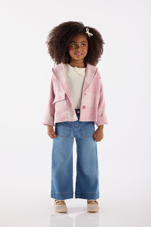 Casaco Infantil para Menina em Alfaiataria Xadrez (Rosa) Up Baby