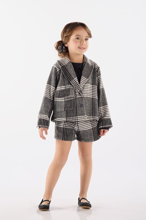 Casaco Infantil para Menina em Alfaiataria Xadrez (Preto) Up Baby