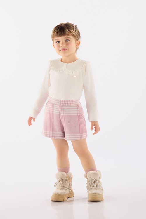 Conjunto Infantil com Blusa e Shorts Xadrez (Off White) Up Baby