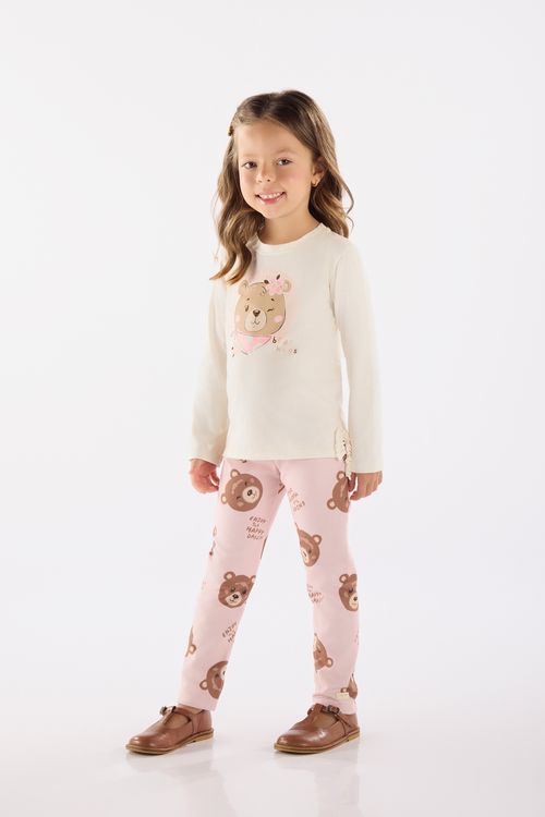 Conjunto Infantil com Blusa e Calça Legging Peluciada (Off White) Up Baby
