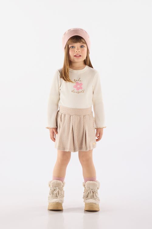 Conjunto Infantil com Blusa e Short-Saia Xadrez (Off White) Up Baby