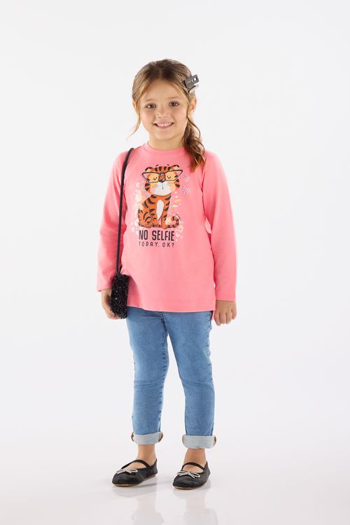 Blusa Infantil Manga Longa em Meia Malha (Rosa) Up Baby