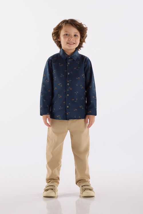 Camisa Infantil para Menino em Sarja (Azul Marinho) Up Baby