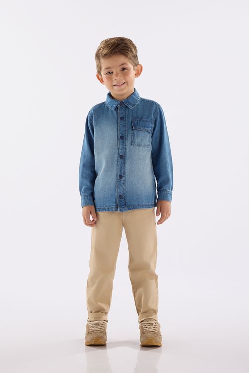 Camisa Infantil em Jeans de Mangas Longas (Azul) Up Baby