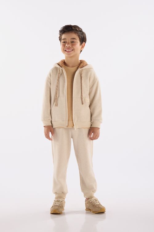 Conjunto Infantil Masculino em Moletom Linho com Capuz Forrado (Bege) Up Baby
