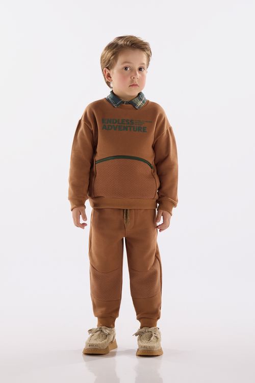 Conjunto para Menino com Blusa e Calça em Moletom Felpado (Marrom) Up Baby