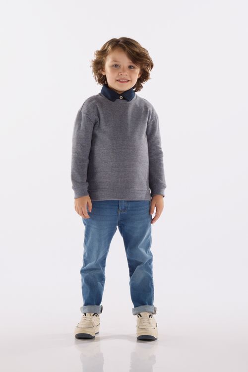 Blusão Infantil Masculino em Malha Aveludada (Azul Marinho) Up Baby