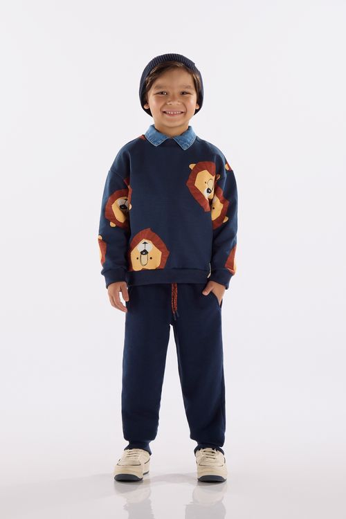 Conjunto Infantil Masculino em Moletom Sem Felpa (Azul) Up Baby