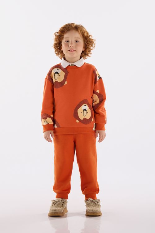 Conjunto Infantil Masculino em Moletom Sem Felpa (Laranja) Up Baby