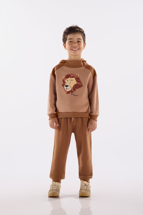 Conjunto Infantil Masculino em Moletom Felpado com Capuz (Marrom) Up Baby