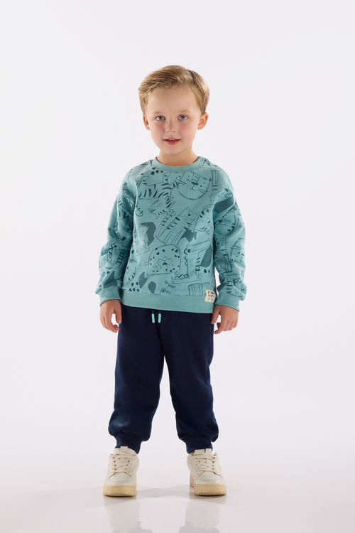 Conjunto Infantil Masculino em Moletom com Blusão Estampado e Calça (Azul) Up Baby