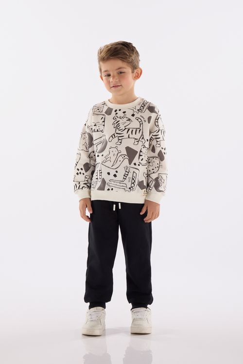 Conjunto Infantil Masculino em Moletom com Blusão e Calça (Preto) Up Baby