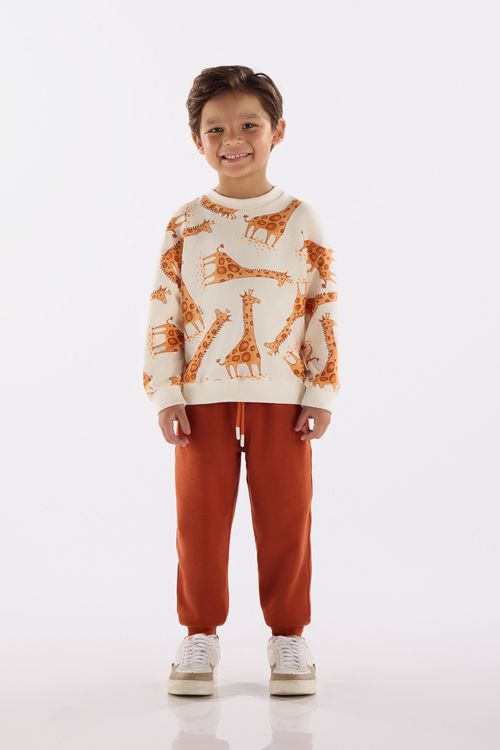 Conjunto Infantil Masculino com Blusão e Calça em Moletom (Off White) Up Baby
