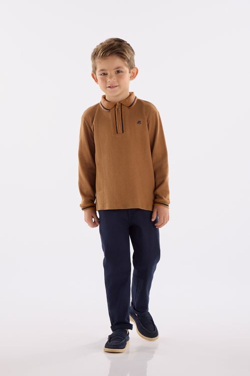 Camisa Polo Infantil Masculina em Malha Colmeia com Zíper (Marrom) Up Baby