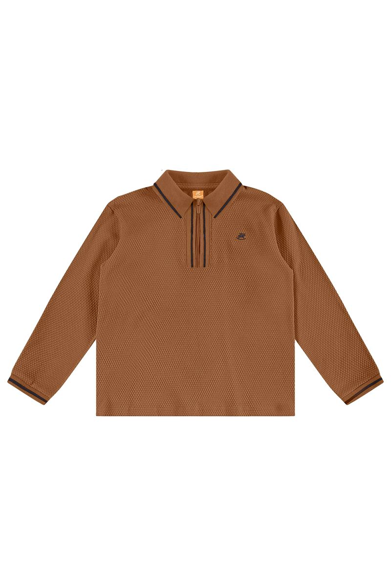 camisa-polo-infantil-masculina-em-malha-colmeia-com-ziper-marrom