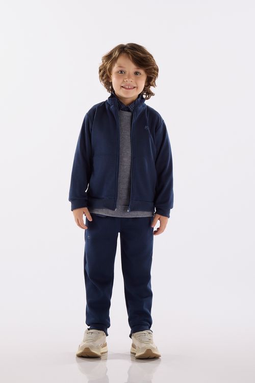 Conjunto Infantil Masculino em Malha Alfaiataria com Jaqueta e Calça (Azul Marinho) Up Baby