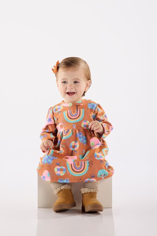 Vestido para Bebê em Malha Peluciada (Laranja) Up Baby