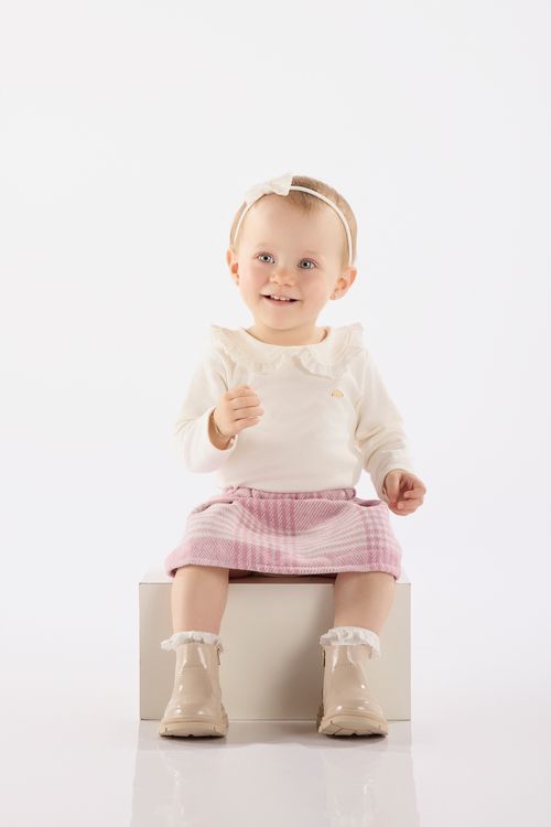 Conjunto para Bebê Menina com Body em Suedine e Saia Xadrez (Off White) Up Baby