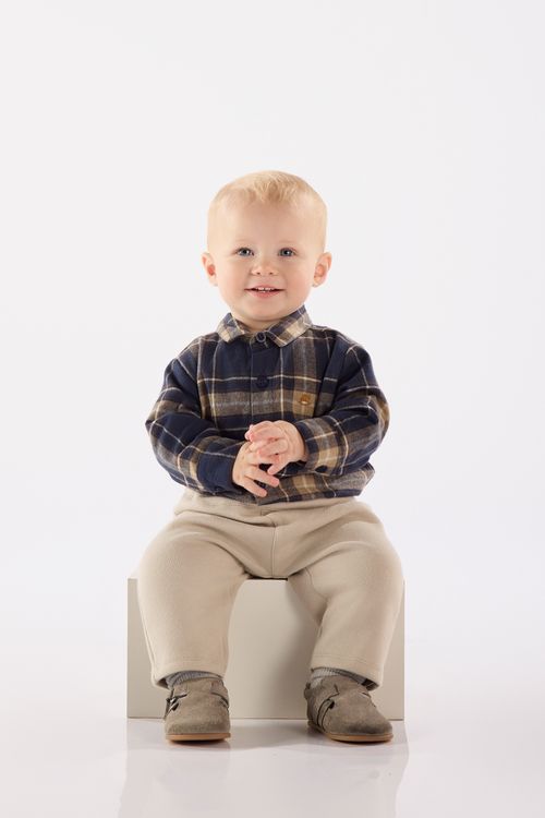 Body Camisa para Bebê Menino em Flanela Xadrez (Azul ) Up Baby