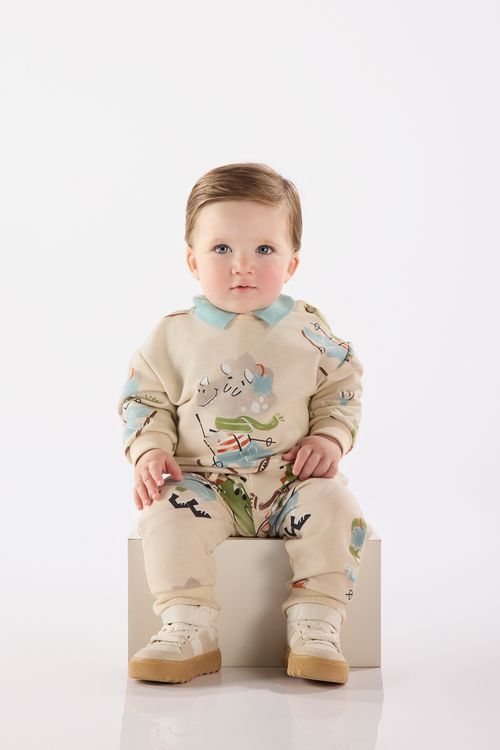 Conjunto para Bebê Menino em Moletom Blusa e Calça (Bege) Up Baby