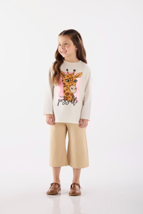 Calça Infantil em Sarja para Menina (Off White) Up Baby