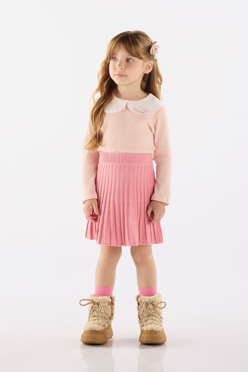 Blusa Infantil em Ribana Canelada (Rosa Claro) Up Baby