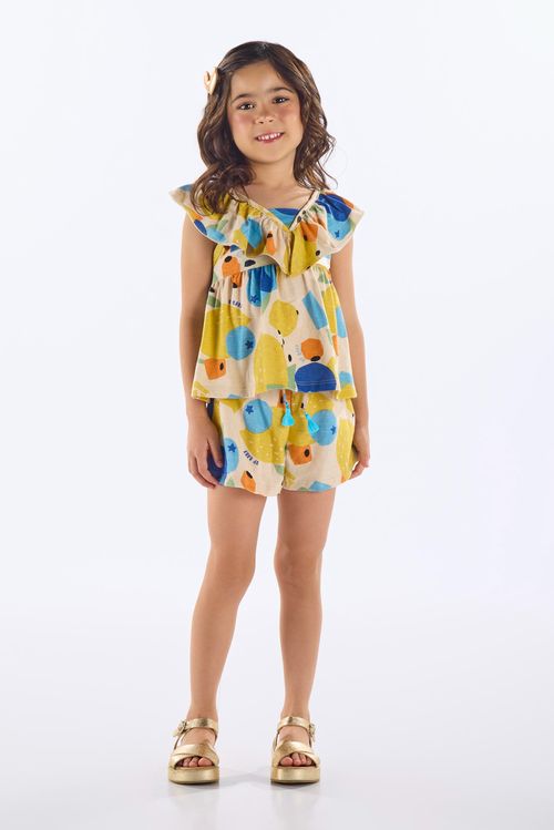 Conjunto com Blusa e Short de Frutas Infantil Feminino (Bege) Up Baby