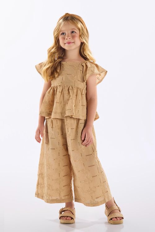 Conjunto Blusa e Calça em Algodão Infantil Feminino (Bege) Up Baby
